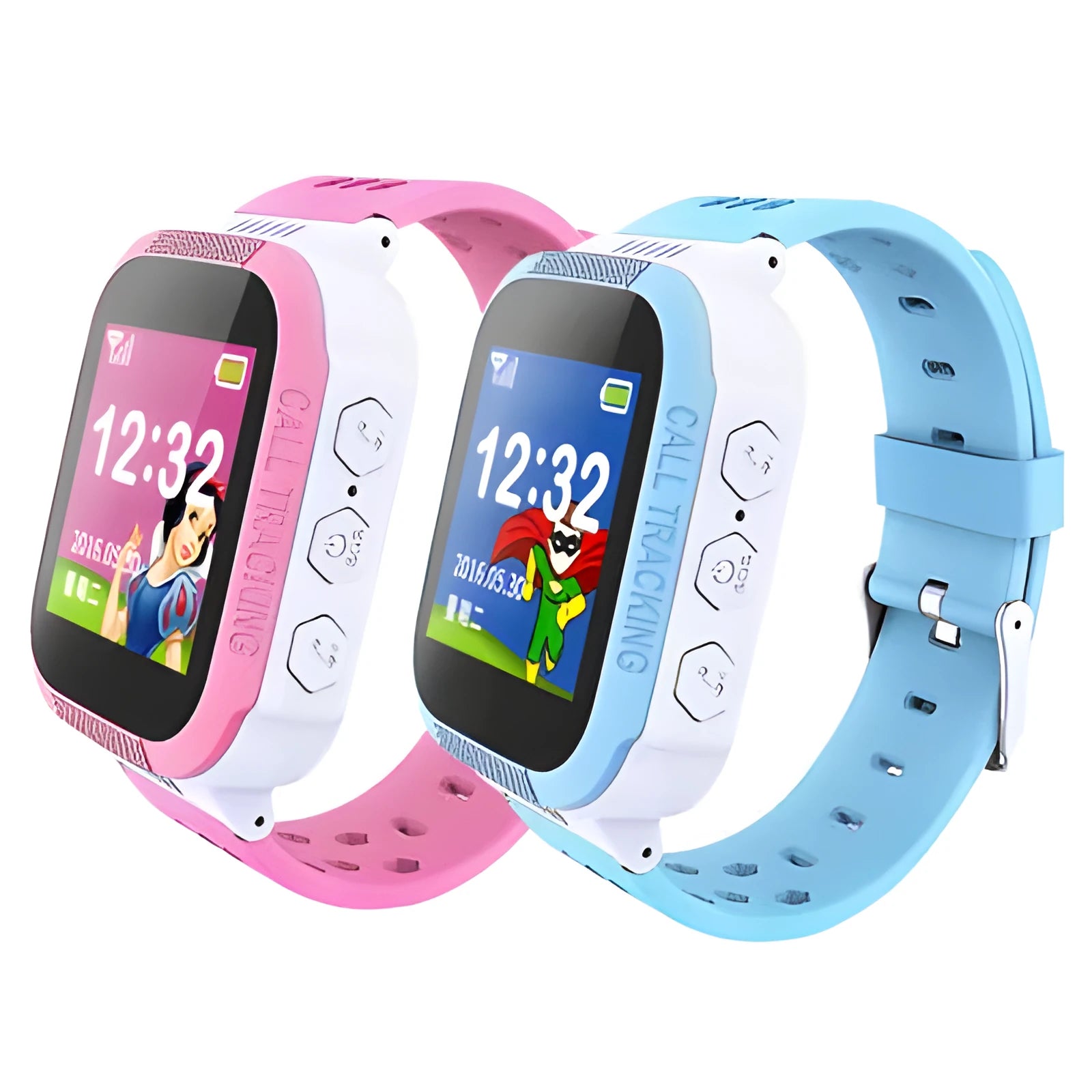 Blue children's phone watch with 1.44 inch screen showing simple interface