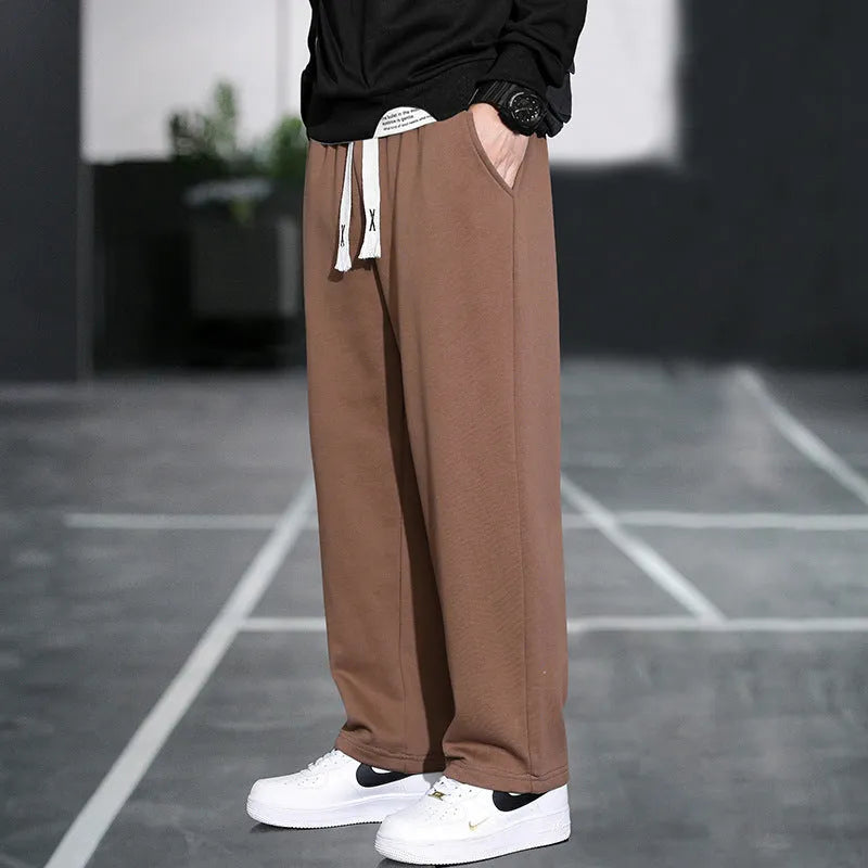 Casual men's multi-pocket sports trousers in gray, high waist, bamboo fibre blend