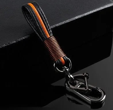 Handmade plastic keychain with horseshoe buckle in gun black finish and red key cover