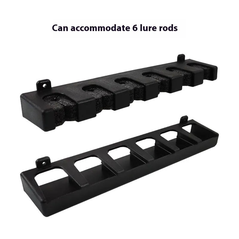 Black ABS plastic wall-mounted fishing rod holder with self-tapping screws