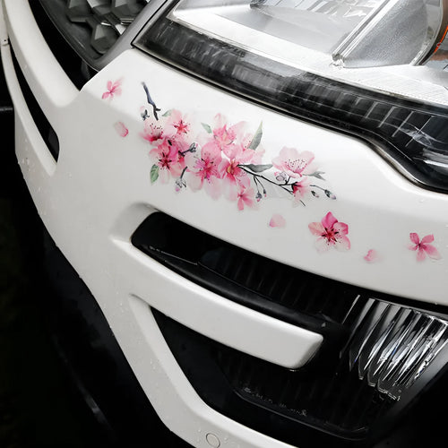Cherry blossom flower pattern car sticker on vehicle window showing two size options