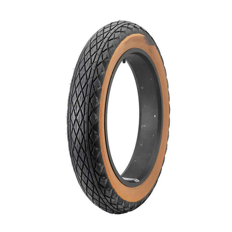 Brown rubber tyre with skin edge pattern for snowmobiles and electric beach carts, 20x4.0 inch dimensions