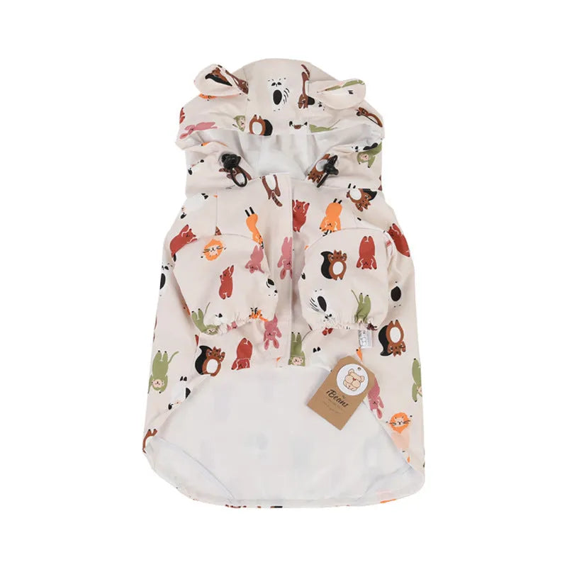 Beige cartoon dog raincoat with double waterproof coating in PU material