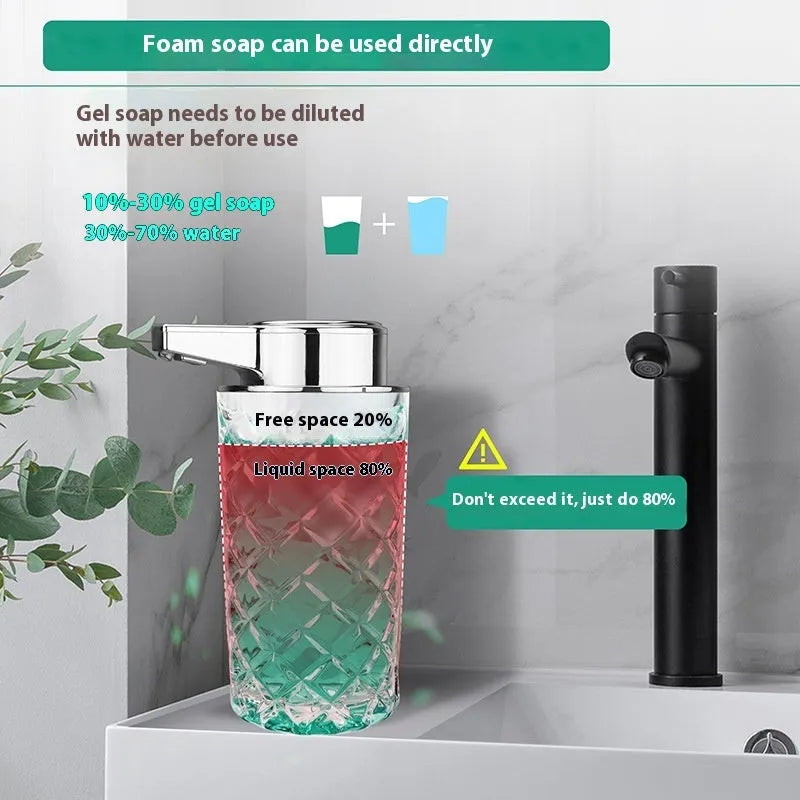 Automatic soap dispenser with silver-plated PET housing and USB Type-C charging port