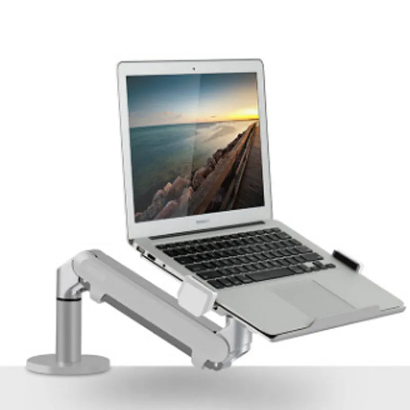 Silver aluminium alloy laptop arm bracket stand with hover design for adjustable height