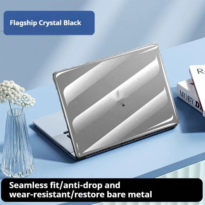 Transparent plastic protective shell for MacBook laptop showing clear design and form-fitting shape