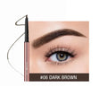 Eyebrow makeup pencil in colour box packaging showing six natural shade options