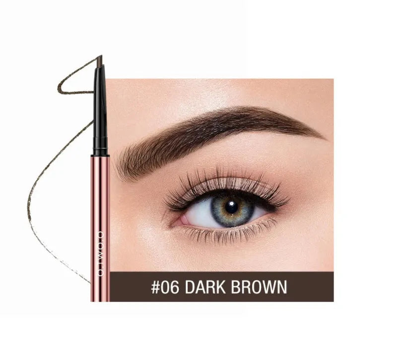 Eyebrow makeup pencil in colour box packaging showing six natural shade options