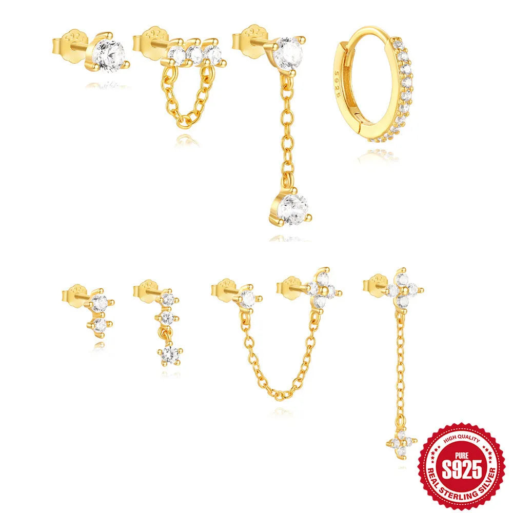S925 sterling silver geometric clover petal earrings with electroplated gold finish