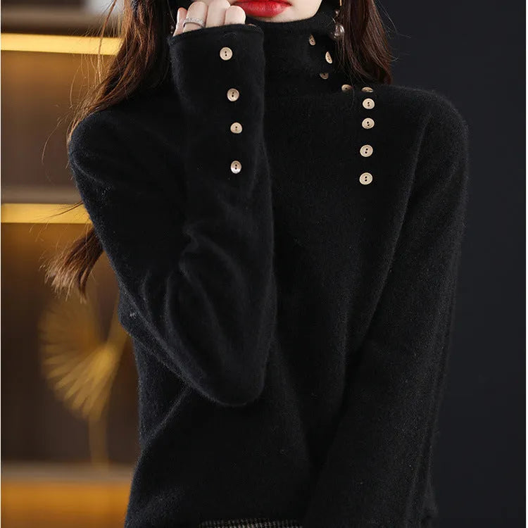 Women's knitted bottoming shirt in core-spun yarn fabric showing 3D pattern detail