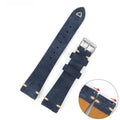 Brown suede leather watch strap showing small waist design and textured surface