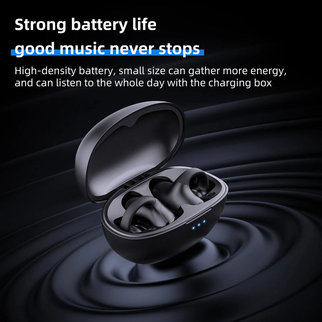 T306 black wireless Bluetooth gaming earphones with clip-on ear-hook design for sports use