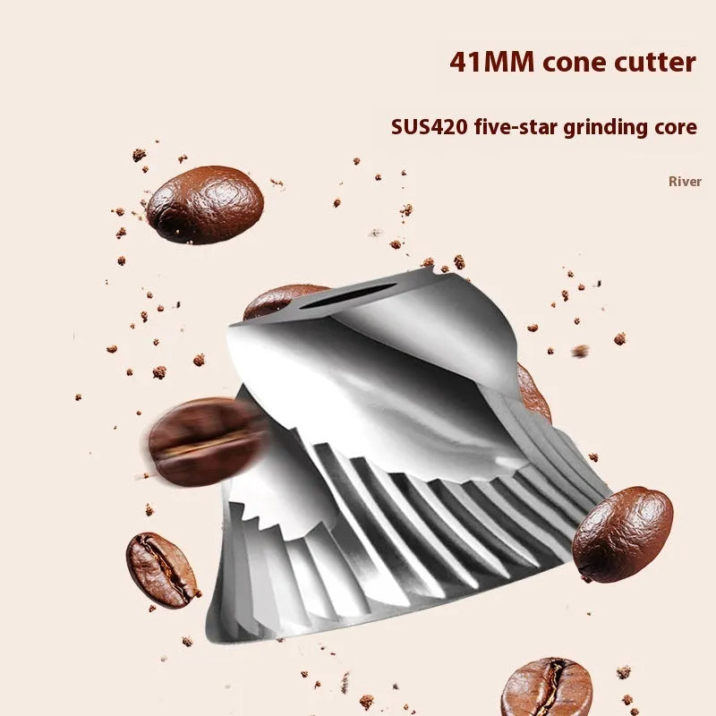 Automatic electric coffee grinder machine in stainless steel with 0.5L capacity.