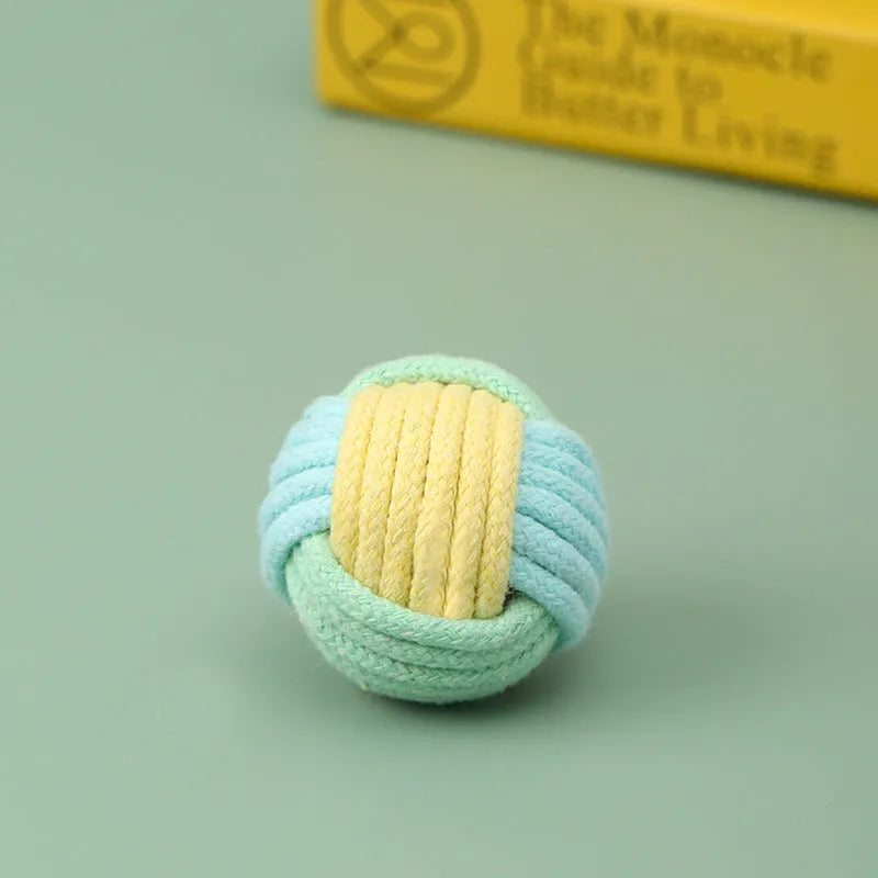 5cm diameter cotton plush cat toy in blue powder, green blue, or pink green colours for teeth grinding