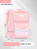 Pink waterproof Oxford cloth school backpack for girls, designed for primary school years 1 to 6.