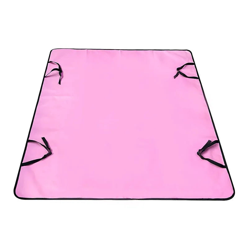 Waterproof cloth car pet mat for rear seat with dog bone print design on a grey background.