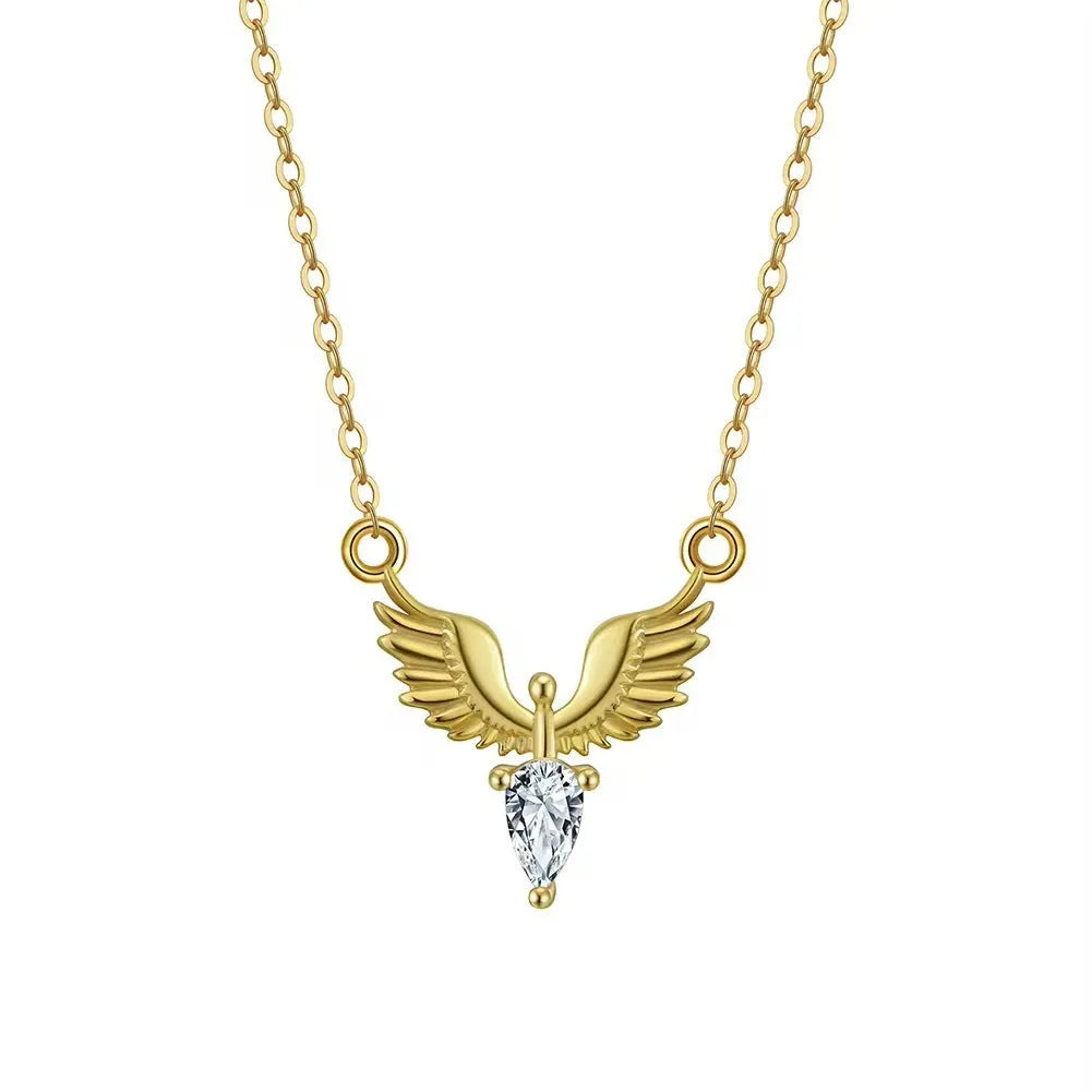 925 silver adjustable necklace with eagle pendant on O-ring chain in white gold or yellow gold colour.