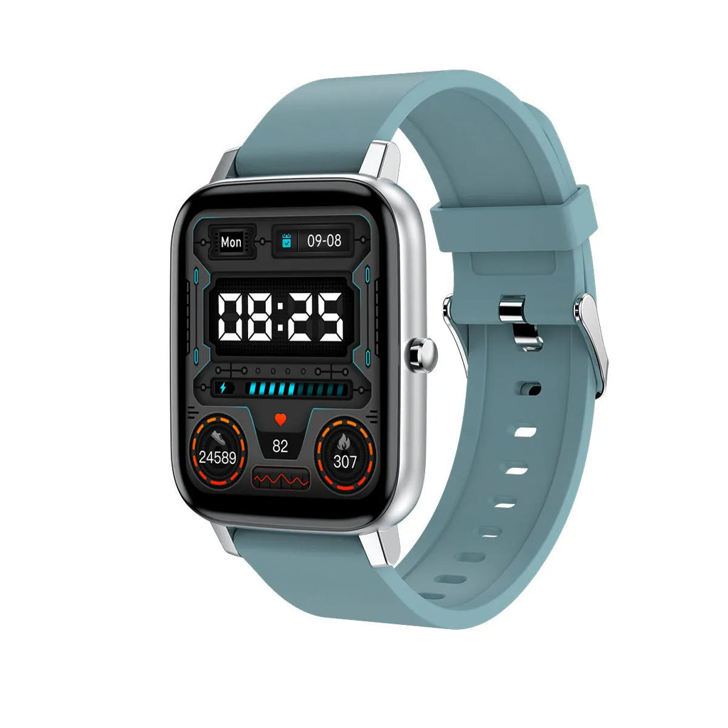 H80 Fashion Sports Smart Watch with black silicone strap and 1.69-inch touch screen displaying heart rate data.