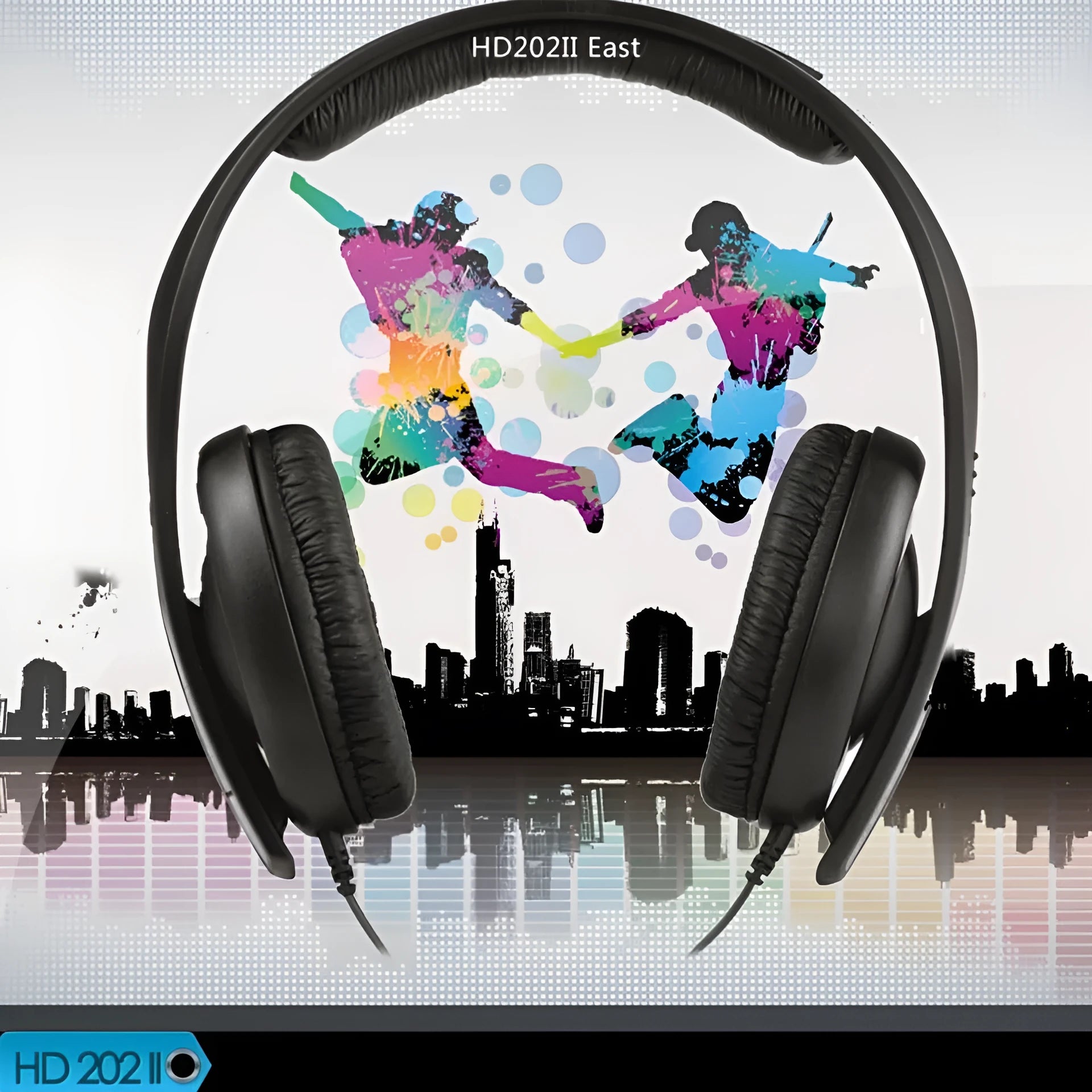 Black head-mounted stereo headphones with over-ear cups, a built-in microphone, and a 3.5mm plug on a 2.5m cable.