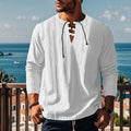 Men's solid colour cotton linen beach ruff pullover shirt in loose fit