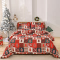 Red and white plaid Christmas bedding three-piece set including quilt cover and pillowcases