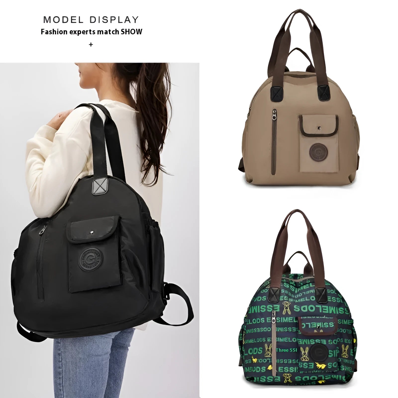 Outdoor lightweight backpack with nylon construction showing sandwich pocket design and available colour options