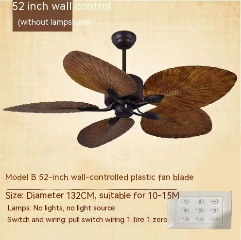 52-inch retro style ceiling fan light with wooden blades and integrated lighting fixtures