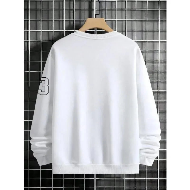Mens art letter design fleece pullover sweatshirt in apricot polyester fibre