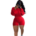Women's off-shoulder top and matching shorts two-piece set in solid colour with sunken stripe pattern