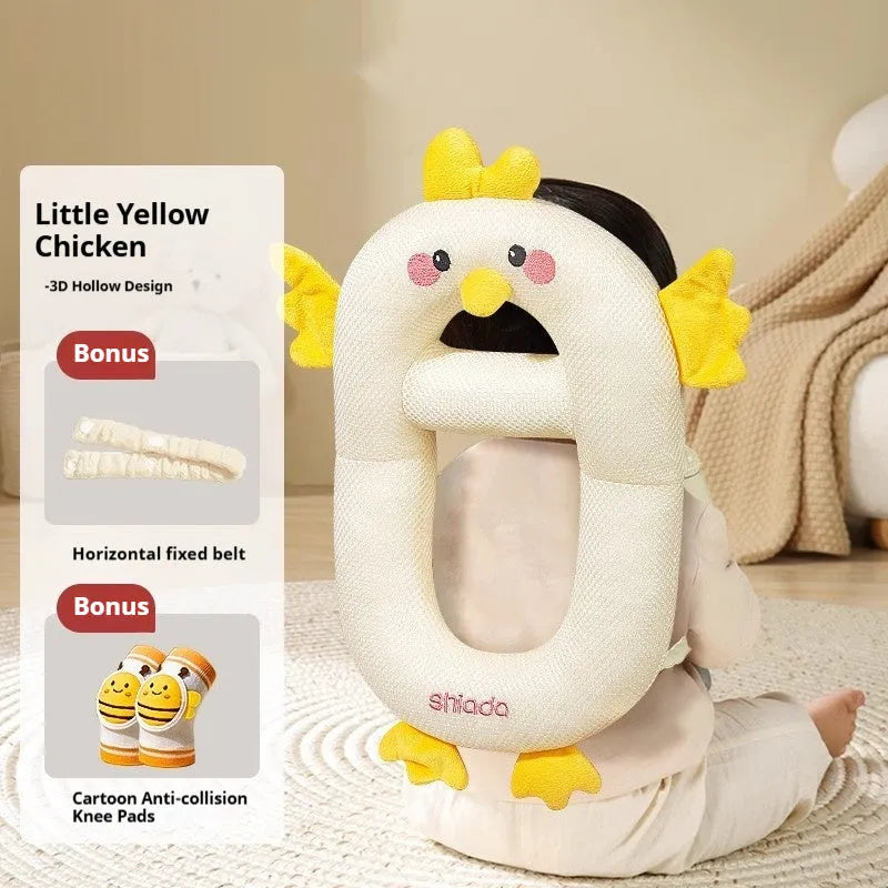 Baby anti-collision pillow with cartoon animal designs for toddling fall protection in kneecap and sock styles