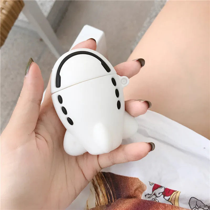 Silicone flip case for AirPods with airplane cartoon design and hook attachment