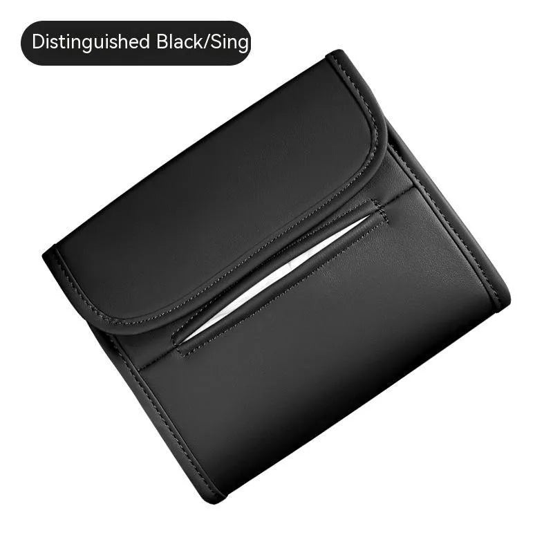Leather car tissue box with elastic band for mounting on car seat or sun visor
