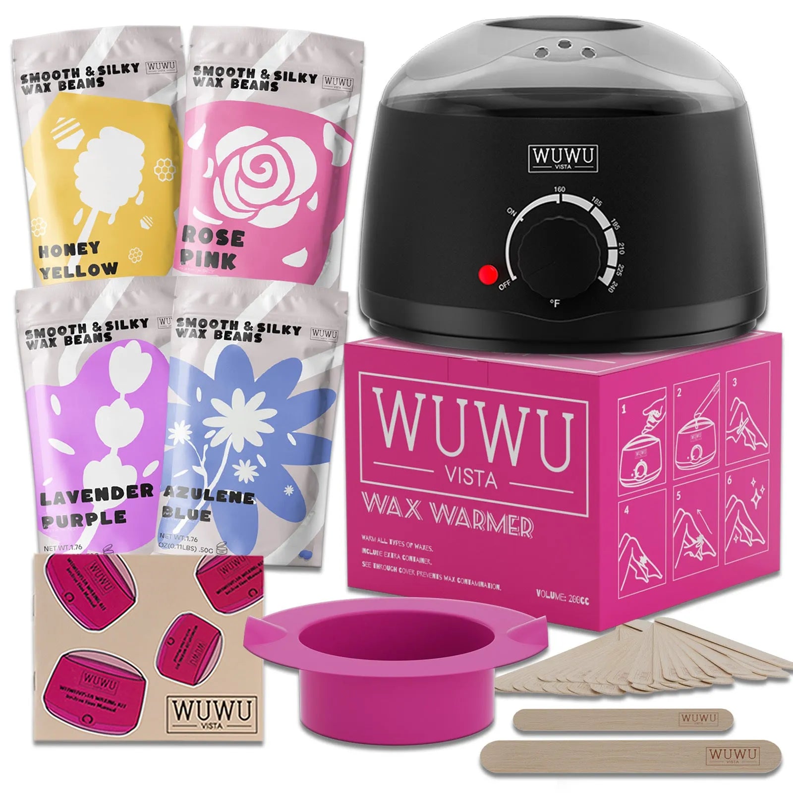 WUWUVISTA 27-piece hair removal wax kit with wax warmer and four coloured wax beads