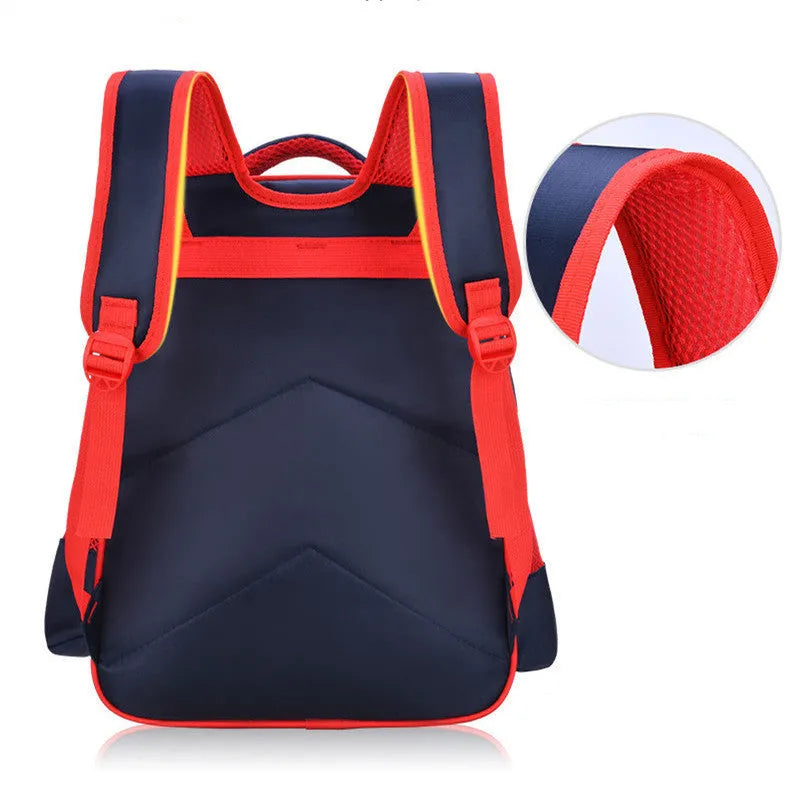 Blue cartoon print children's backpack with pencil case for school use