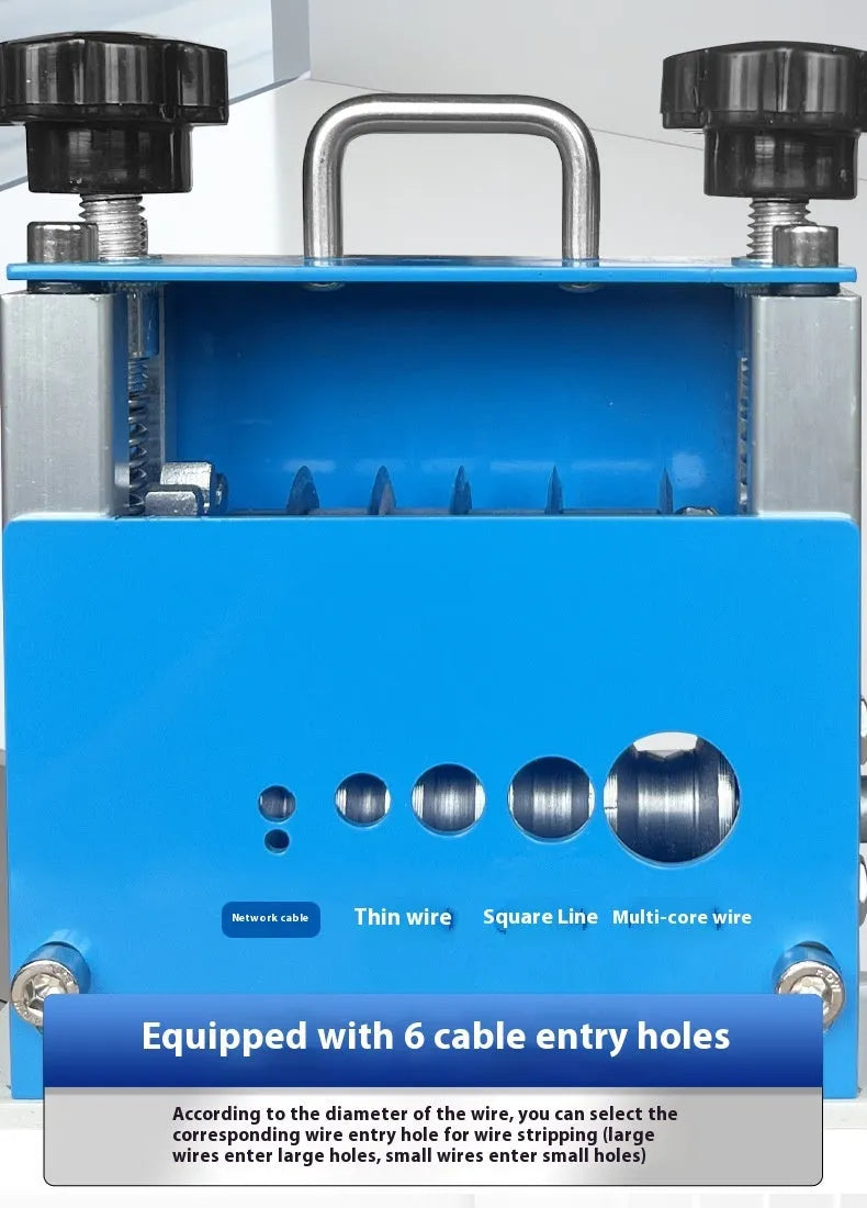 SD-017 manual wire stripping machine for 0.5-17mm diameter wires on a workbench.