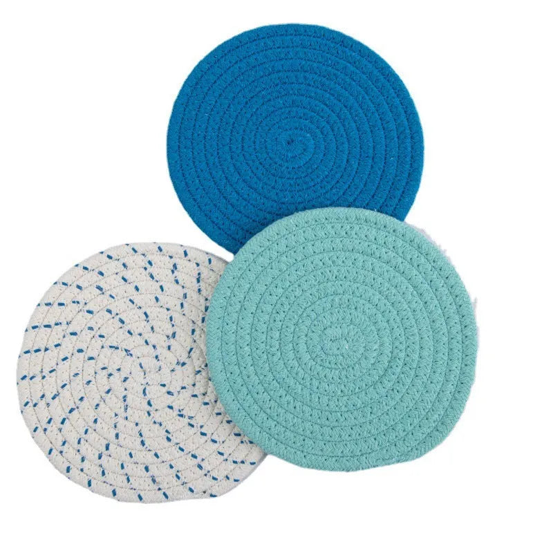 Three round cotton cord coasters in modern simplicity design with 18cm diameter