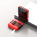 10000mAh power bank with built-in charging cable in black or red plastic case