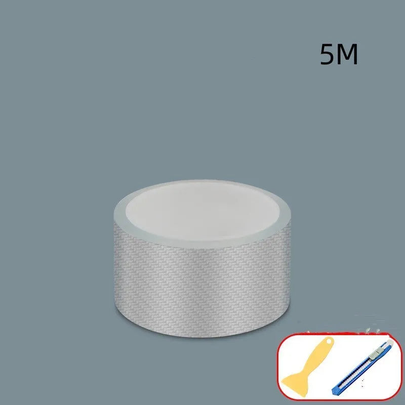 Carbon fibre grain transparent anti-collision strip for car doors and thresholds.
