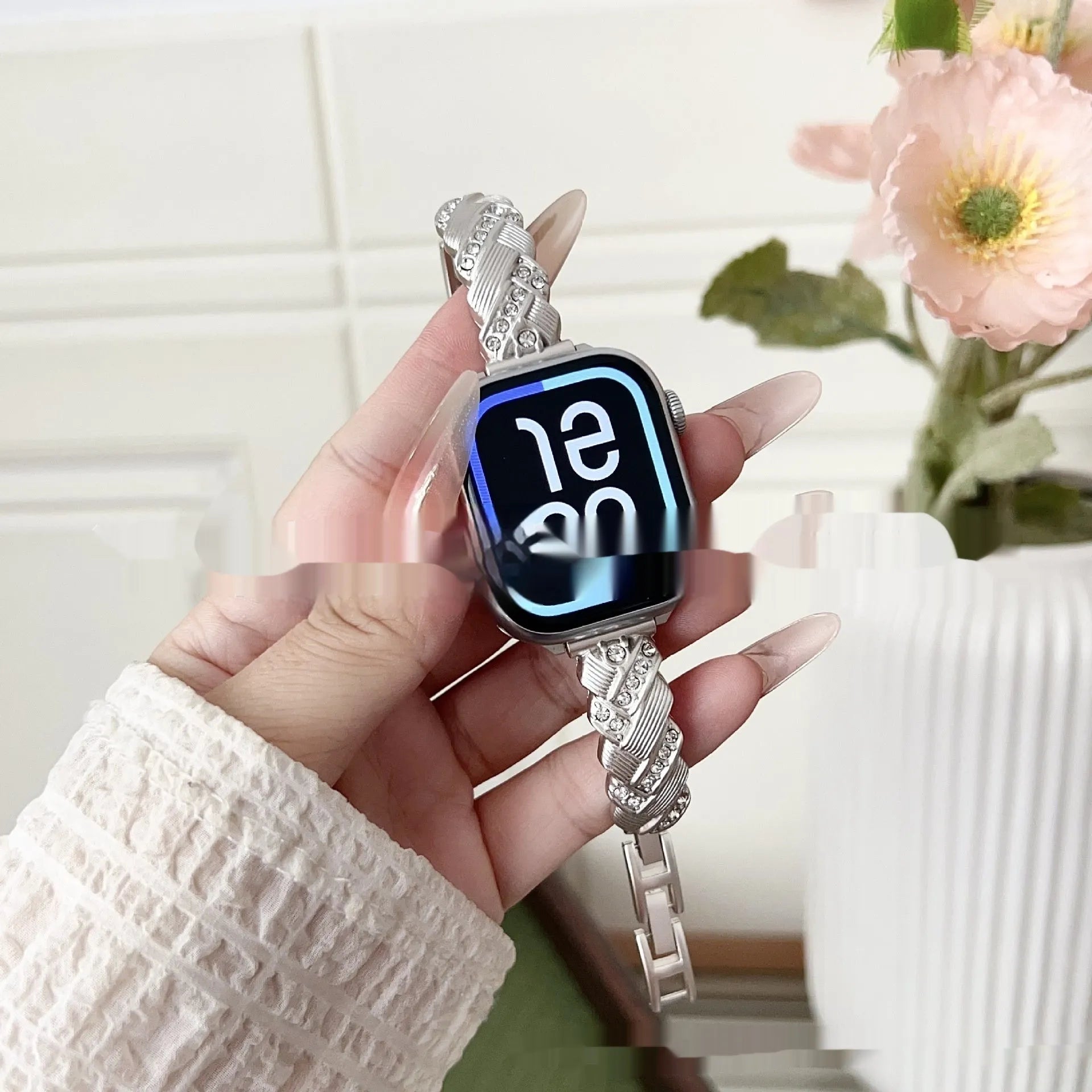 Personalised twist diamond design metal watch strap for Apple Watch in multiple colours.