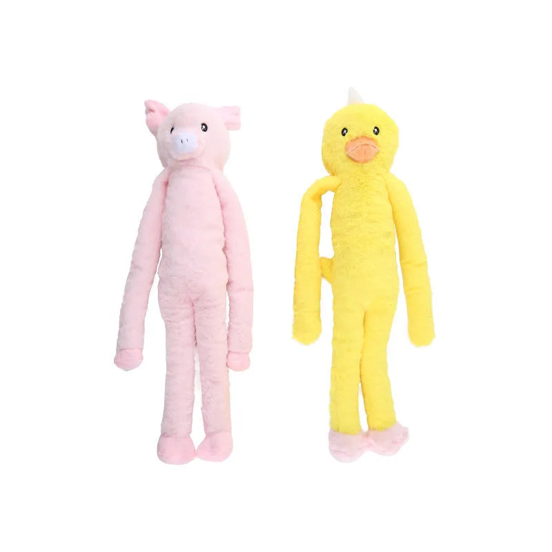 Plush dog toy with sound features for large breeds in pink and yellow colour options