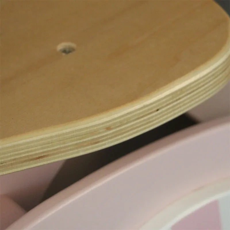 Pink wooden toddler balance scooter with a 10-inch wheel for children aged 1 to 6 years.