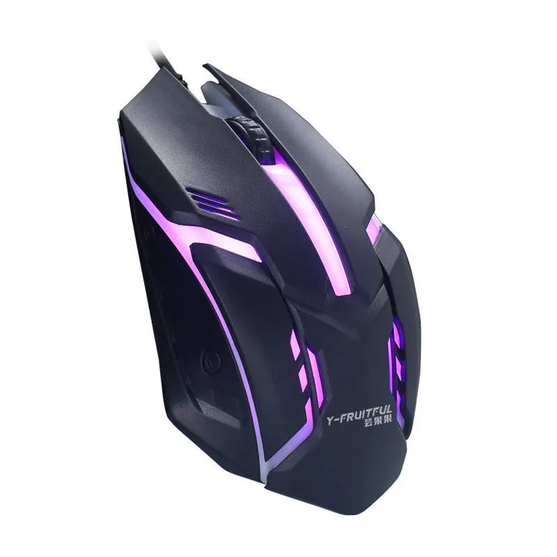 Wired computer mouse with colourful glowing illumination in black or white with USB cable