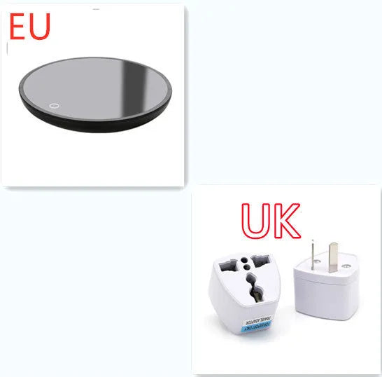 Black coffee mug warmer with temperature switch for office and home beverage heating