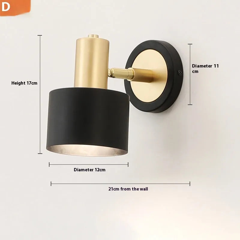 Nordic style iron wall lamp for bedroom or living room with metallic finish