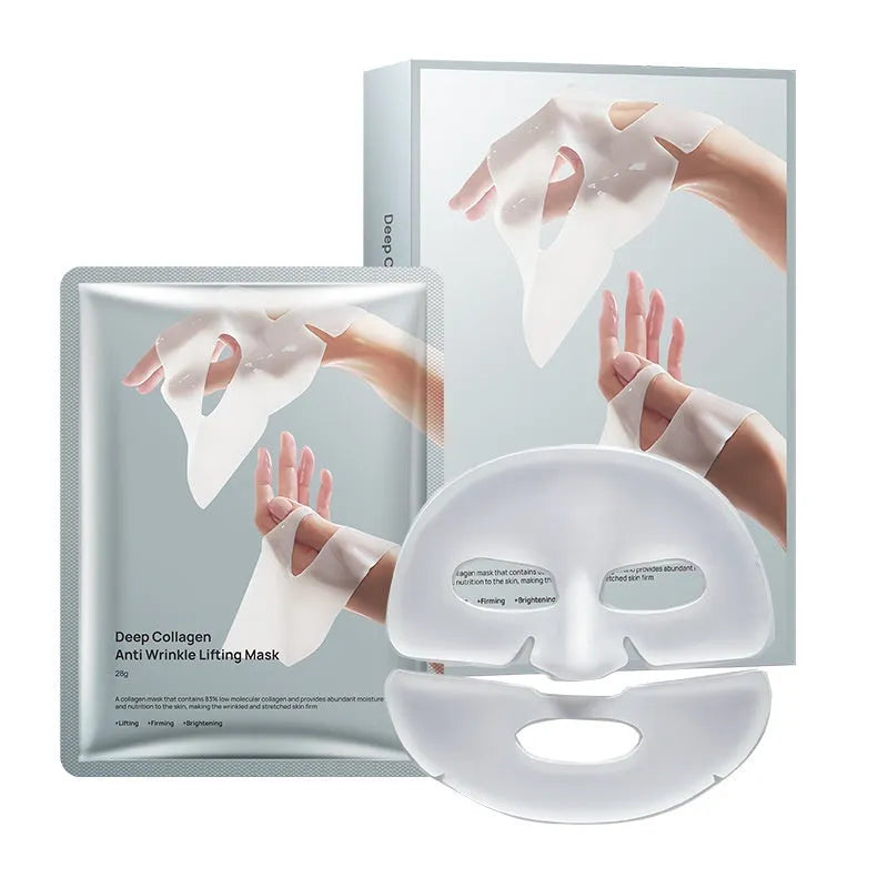 Single piece 28ml collagen anti-wrinkle moisturising facial mask for universal skin types.