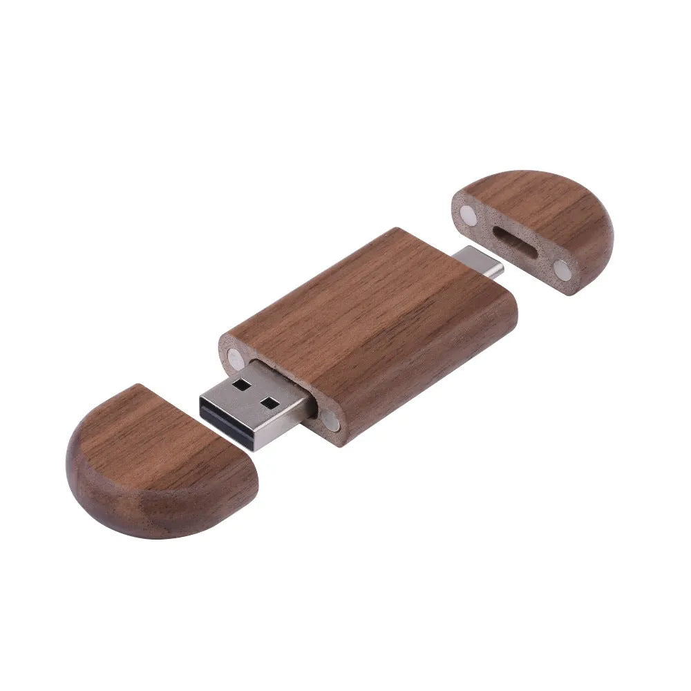 Wooden USB flash drive with carved maple box and USB-C connector for mobile phones