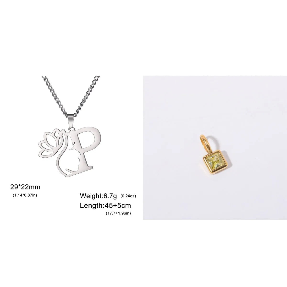 Stainless steel necklace with a single alphabet letter pendant on a cross chain, in gold or silver colour.