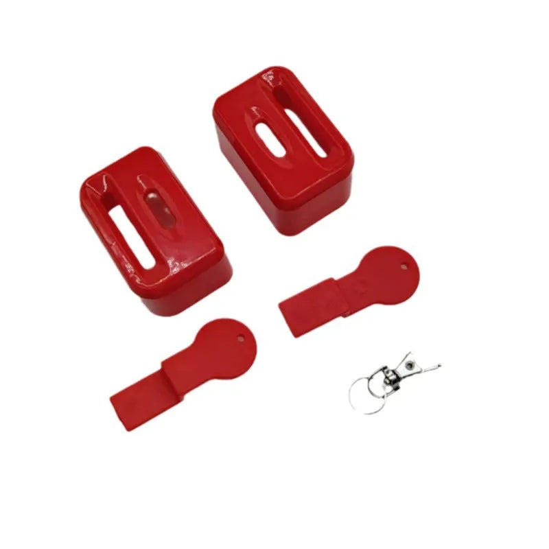 Black ABS plastic seat belt buckle clamp holder securing vehicle seat belt latch