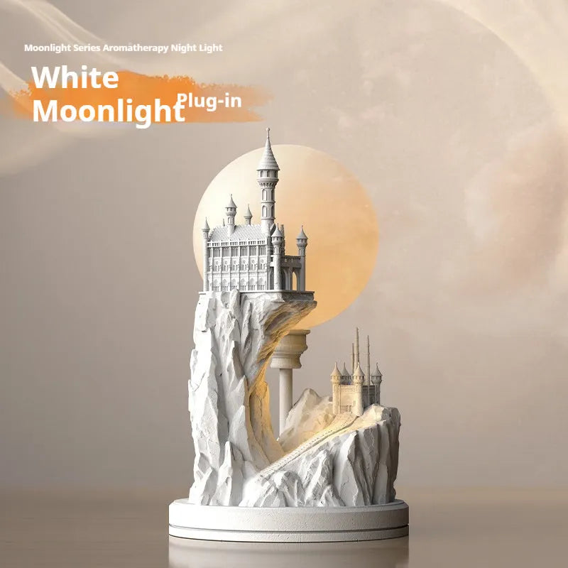 White composite gypsum desk lamp with wire switch, serving as a bedside night light.