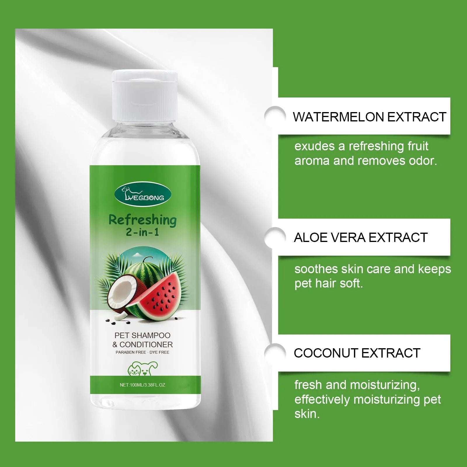 100ml pet 2-in-1 shampoo bottle with watermelon and coconut extract label